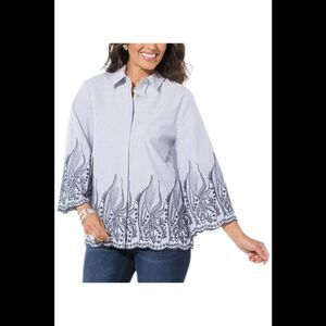 WynneLayers Women's Striped Button Down Shirt Chambray/Midnight Blue - Regular